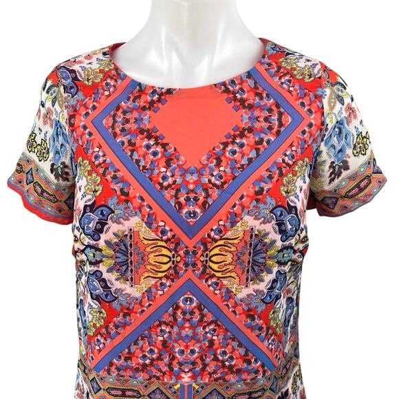 Lulu's Multicolor Floral Paisley Print Short Sleeve Zip Mini Shift Dress Size XS - Picture 3 of 5